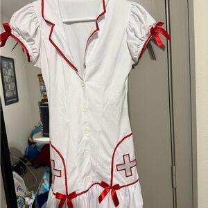 White and Red Nurse Costume Dress